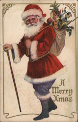 A Merry Xmas - Santa Carrying a Bag Full of Toys Santa Claus Postcard Postcard Postcard