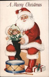 A Merry Christmas - Santa Holding a Doll Santa Claus Postcard Postcard Postcard