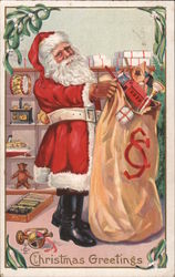 Christmas Greetings - Santa with a Bag of Toys Santa Claus Postcard Postcard Postcard