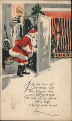 Santa Hiding While Kids Peek In Postcard