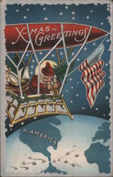 Christmas Greetings - Santa in Airship Santa Claus Postcard Postcard Postcard