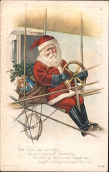 Santa on Airplane with Toys Santa Claus Postcard Postcard Postcard