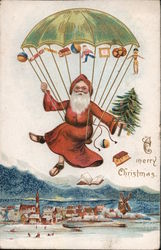 A Merry Christmas, Santa in Parachute Postcard