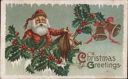 Christmas Greetings - Santa Holding a Bag of Toys Postcard