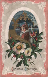 Santa Delivering Presents: Christmas Greetings Postcard