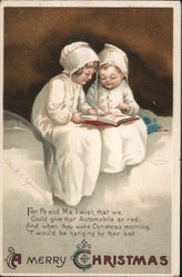 Two Children Reading Book: A Merry Christmas Postcard Postcard Postcard