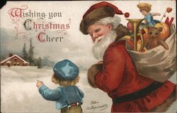 Wishing You Christmas Cheer: Santa Delivering Presents Santa Claus Postcard Postcard Postcard