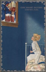 The Night Before Christmas - A Child Watches out a Window as Santa Goes Down the Chimney Postcard