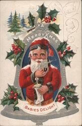 A Merry Xmas - Santa with a Pipe Postcard