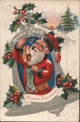 Merry Xmas - Santa Smoking a Pipe Santa Claus Postcard Postcard Postcard