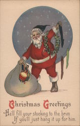 Santa Filling Stockings: Christmas Greetings Postcard