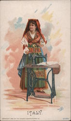 Italy - A Woman Standing by a Singer Sewing Machine Trade Card