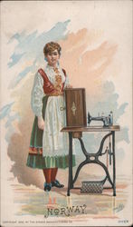 Norway - Woman with Singer Sewing Machine Trade Card