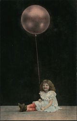 Best Wishes - Girl in Striped Stockings Holding a Huge Balloon Postcard