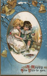 A Happy New Year to You - Two Children Sitting Postcard