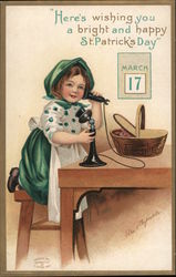 Here's Wishing you A Bright and Happy St. Patrick's Day - A Girl on the Phone Postcard Postcard Postcard