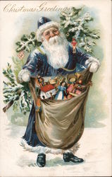 Christmas Greetings - Santa in Blue Robe Santa Claus Postcard Postcard Postcard