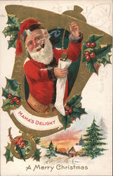 A Merry Christmas - Santa Filling a Stocking Postcard