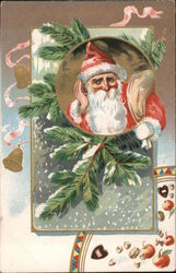 Posing Santa with Ribbon Bells and Cherries Postcard