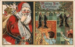 Wishing You a Merry Christmas - Santa with his Toy Pack Postcard