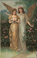 Angel with Woman Holding Dove: Charity Postcard