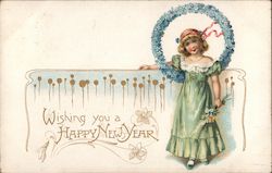 Wishing You a Happy New Year - A Young Girl Holding Flowers Postcard