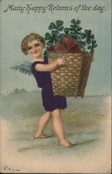 Many Happy Returns of the Day - An Angel Carrying a Basket Postcard