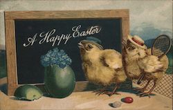 A Happy Easter- Two Chicks Wearing hats With Chicks Postcard Postcard Postcard