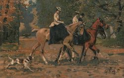 Three People Riding Horses Postcard