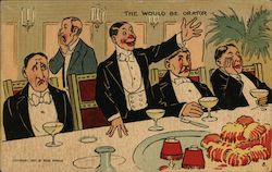 The Would Be Orator - Four Men Sitting Around a Table Comic, Funny Postcard Postcard Postcard