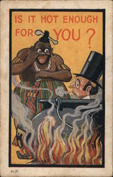 Is It Hot Enough or You? A Native Cooking a Man in a Top Hat Postcard