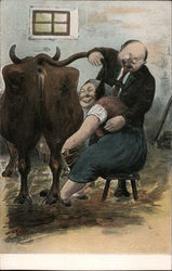 Woman Milking a Cow Postcard