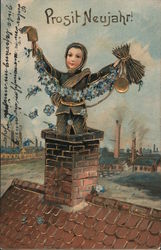 Prosit Neujahr! (Happy New Year!) Chimney Sweep Postcard