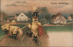 Easter Greetings - Three chicks in Top Hats Postcard