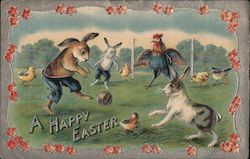 A Happy Easter - Bunnies Playing Soccer With Bunnies Postcard Postcard Postcard