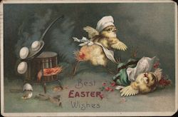 Best Easter Wishes - Two Chicks and Broken Eggs With Chicks Postcard Postcard Postcard