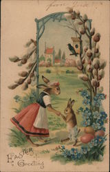 Easter Greeting - Two Bunnies Holding Hands Postcard