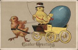 Easter Greetings - A Chick Pulling Another Chick in a Carriage Postcard