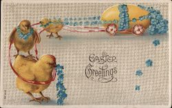 Easter Greetings - Three Chicks Pulling an Egg With Chicks Postcard Postcard Postcard