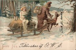 An Angel Holding a Christmas Tree Being Pulled on a Sled Angels Postcard Postcard Postcard