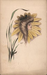 A Woman's Picture on Top of a Sunflower Postcard