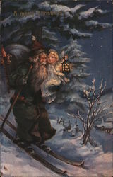 A Merry Christmas - Santa Carrying an Angel Postcard