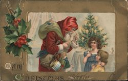 Merry Christmas - Santa Talking to Children Postcard