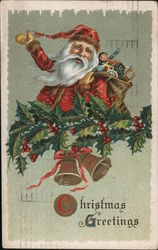 Christmas Greetings - Santa Carrying his Toy Bag Postcard