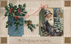 All Christmas Joy Be Yours - Santa Holding a Small Tree Santa Claus Postcard Postcard Postcard