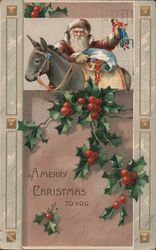 A Merry Christmas to You - Santa with a Donkey Santa Claus Postcard Postcard Postcard