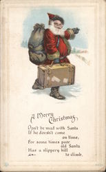 A Merry Christmas - Santa Carrying a Suitcase Postcard