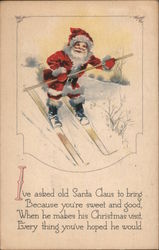 Santa Skiing Postcard