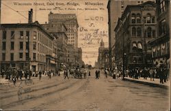 Wisconsin Street, East from Bridge Milwaukee, WI Postcard Postcard Postcard