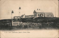 Twin Lighthouses, Baker's Island Salem, MA Postcard Postcard Postcard